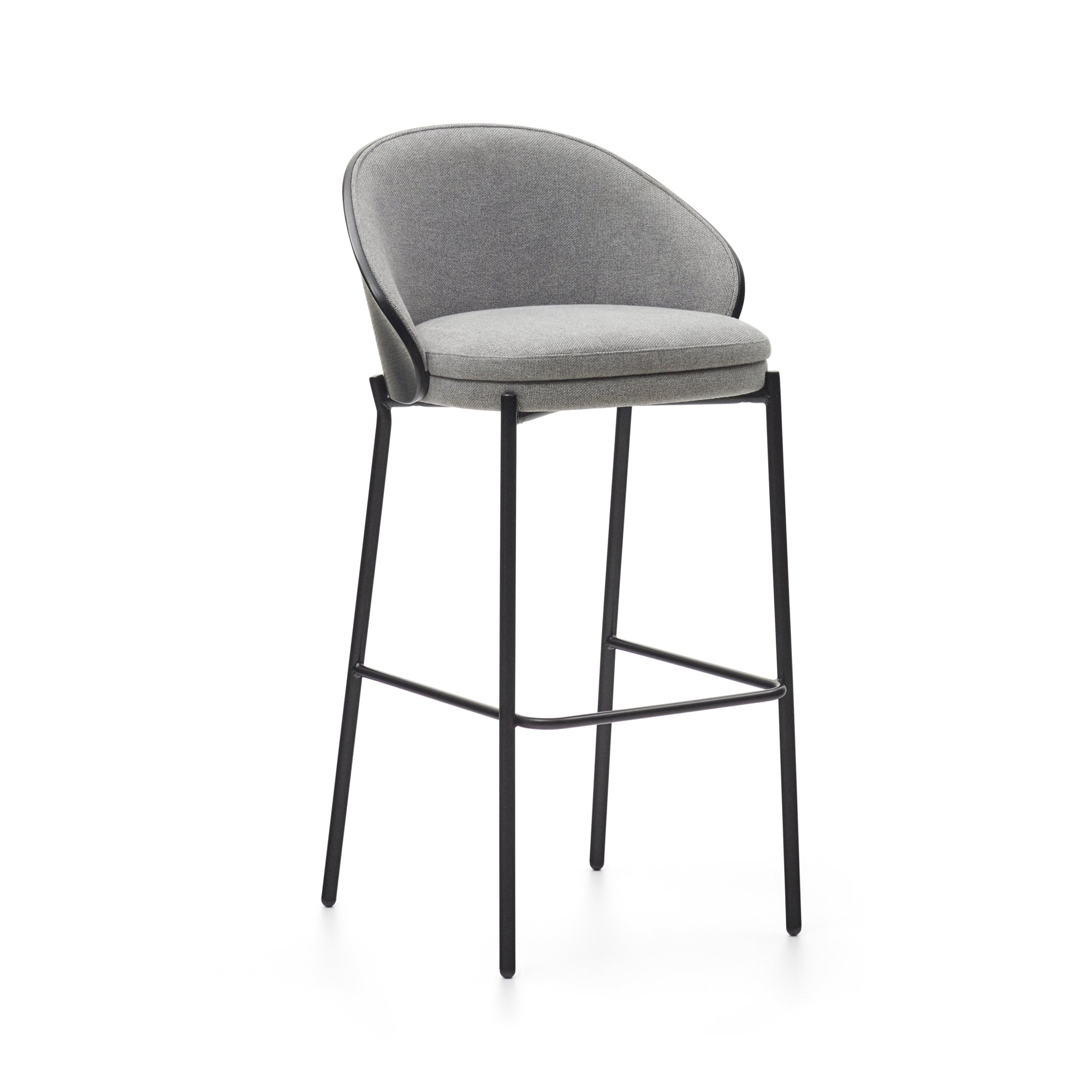 Eamy light grey stool in an ash wood veneer with a black finish and black metal, 75 cm