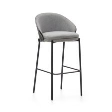 Tabouret Eamy gris clair placage de frêne finition noire et métal noir hauteur 77 cm