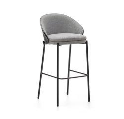 Taburete Eamy gris claro chapado en fresno con acabado negro y metal negro altura 77 cm