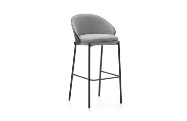 Taburete Eamy gris claro chapado en fresno con acabado negro y metal negro altura 77 cm