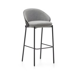 DE_Tabouret Eamy gris clair placage de frêne finition noire et métal noir hauteur 77 cm