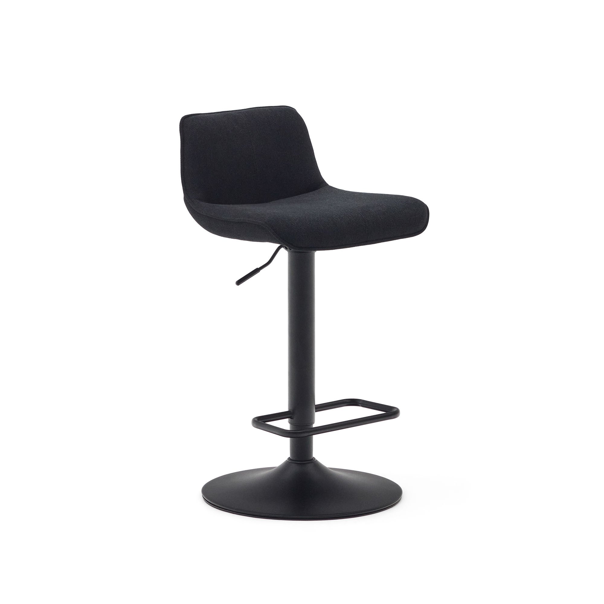 Tabouret Zenda en chenille noir et acier noir mat hauteur  81-102 cm