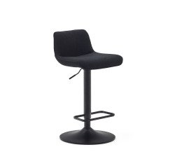 Taburete Zenda de chenilla negro y acero negro mate 81-102 cm