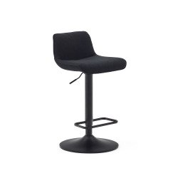 Zenda stool in black chenille and matt black steel 81-102 cm