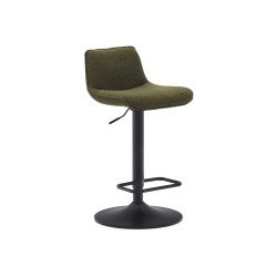 Taburete Zenda de chenilla verde oscuro y acero negro mate altura 81-102 cm