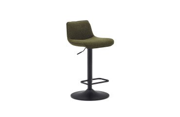 Taburete Zenda de chenilla verde oscuro y acero negro mate altura 81-102 cm