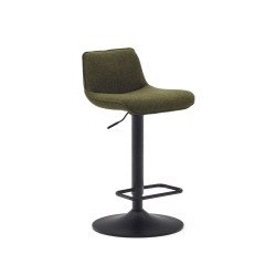 Zenda stool in dark green chenille and matt black steel height 81-102 cm