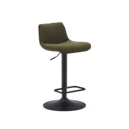 DE_Tabouret Zenda en chenille vert foncé et acier noir mat hauteur  81-102 cm