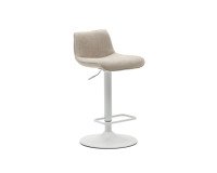 Taburete Zenda de chenilla beige y acero blanco mate 81-102 cm