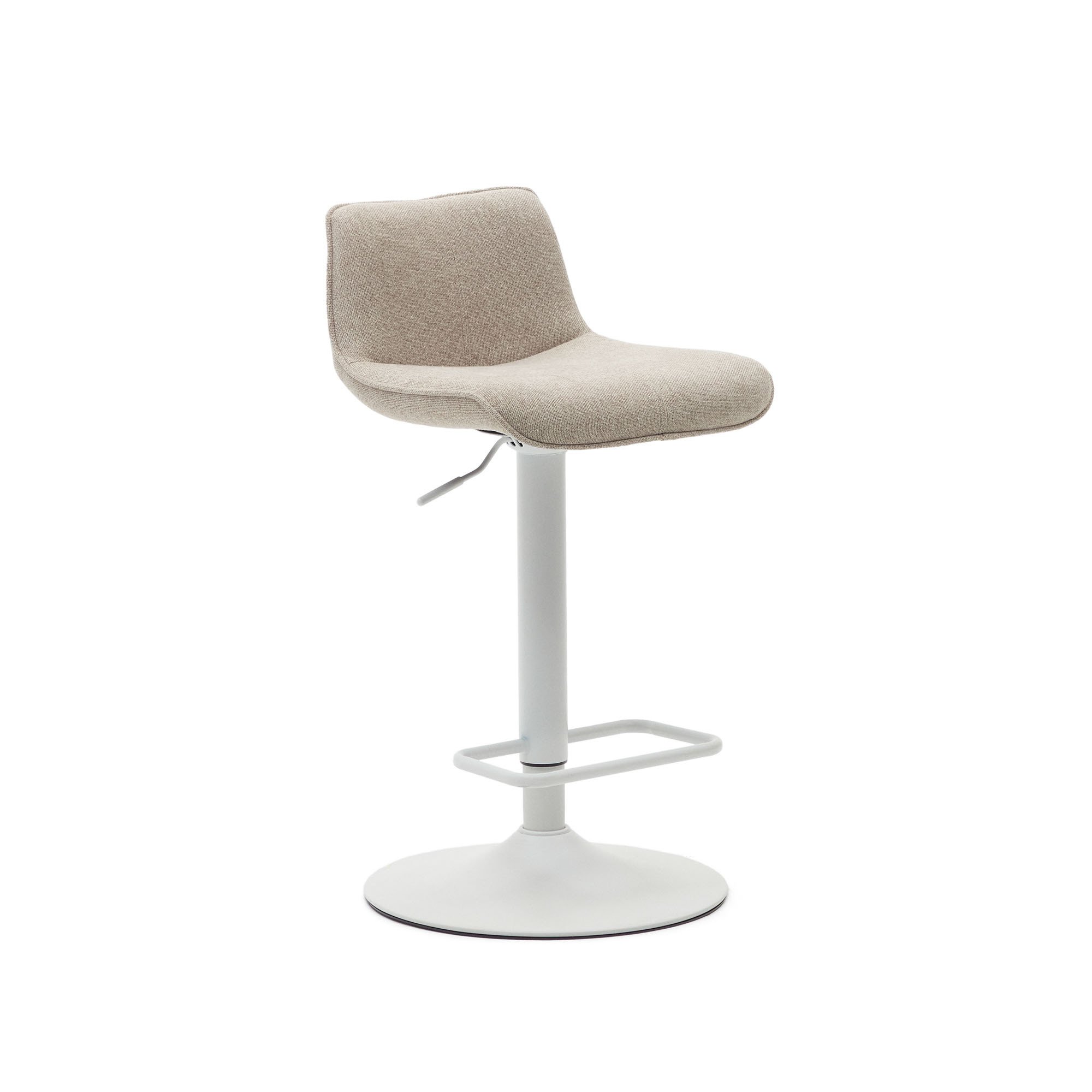 DE_Tabouret Zenda en chenille beige et acier blanc mat 81-102 cm