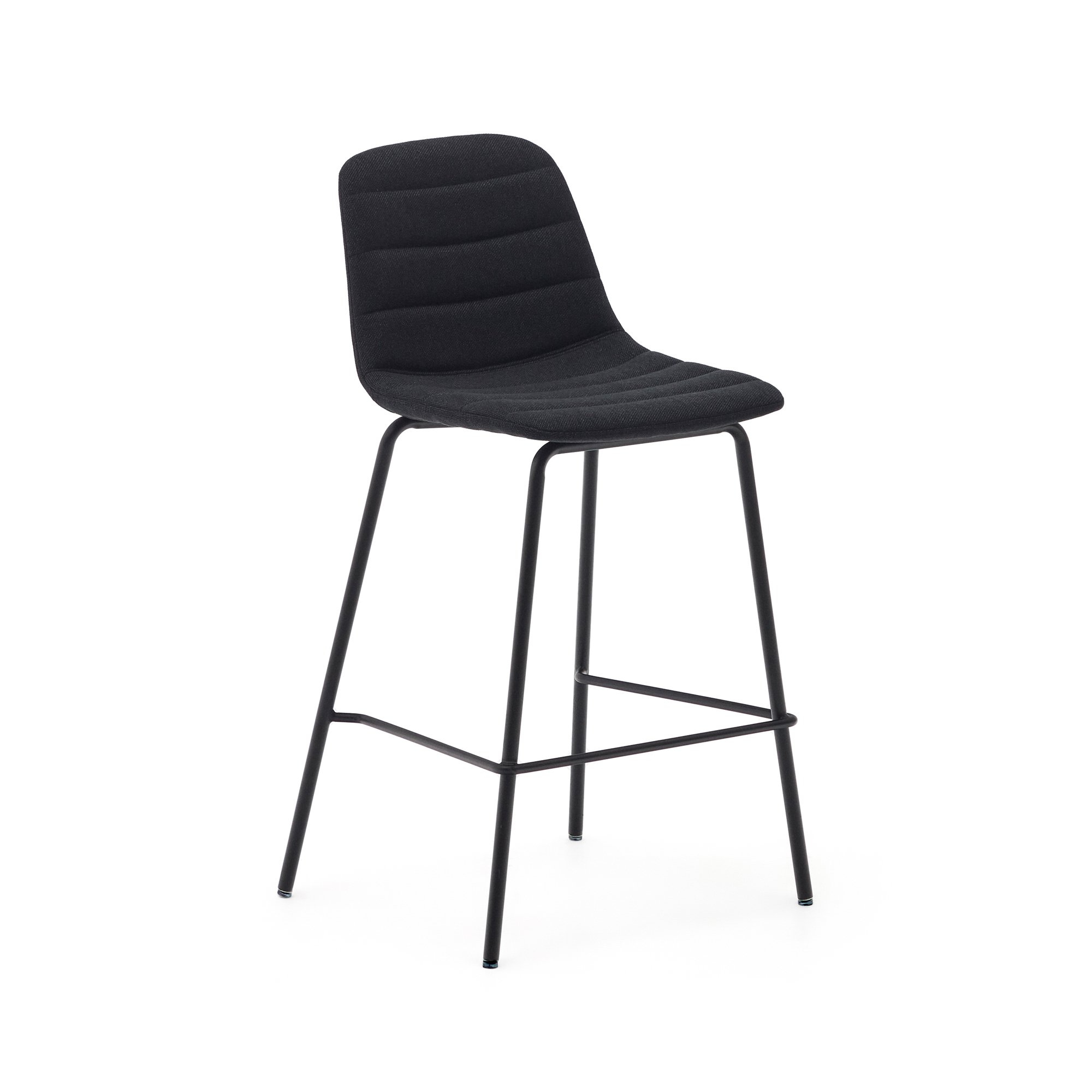 DE_Tabouret  Zunilda en chenille noir  et acier avec finition noir mat hauteur 65 cm