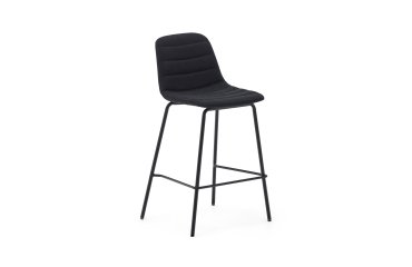 Taburete Zunilda de chenilla negro y acero con acabado negro mate altura 65 cm