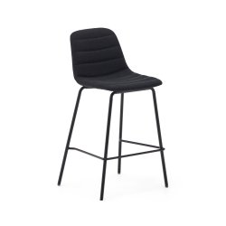 Tabouret  Zunilda en chenille noir  et acier avec finition noir mat hauteur 65 cm