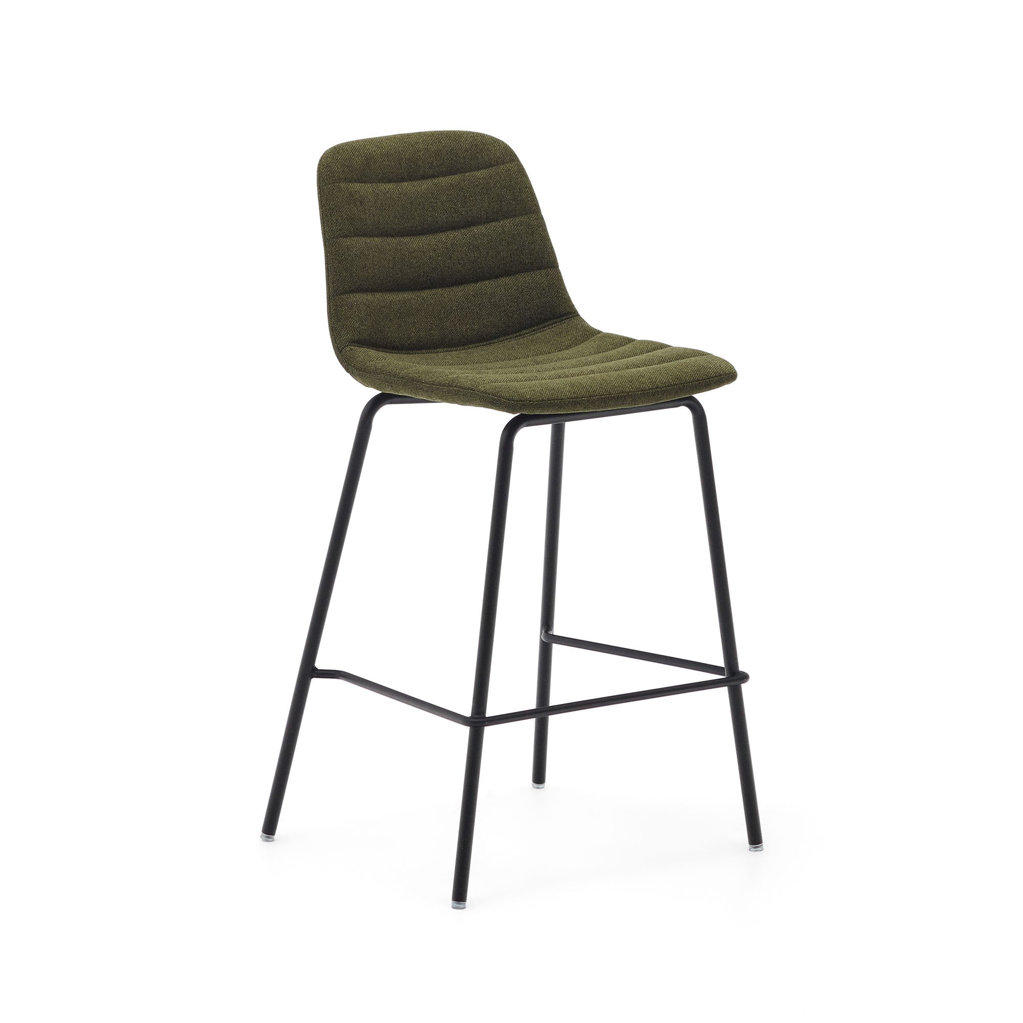 Tabouret  Zunilda en chenille vert foncé et acier avec finition noir mat hauteur 65 cm