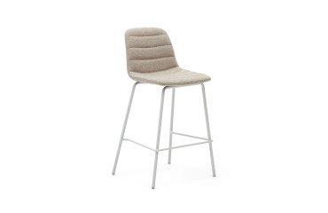 Taburete Zunilda de chenilla beige y acero con acabado blanco mate altura 65 cm