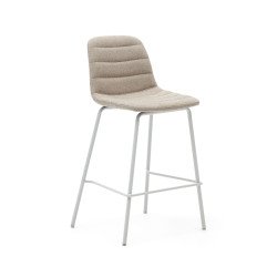 Zunilda-kruk in beige chenille en staal met matzwite afwerking, 65 cm hoog