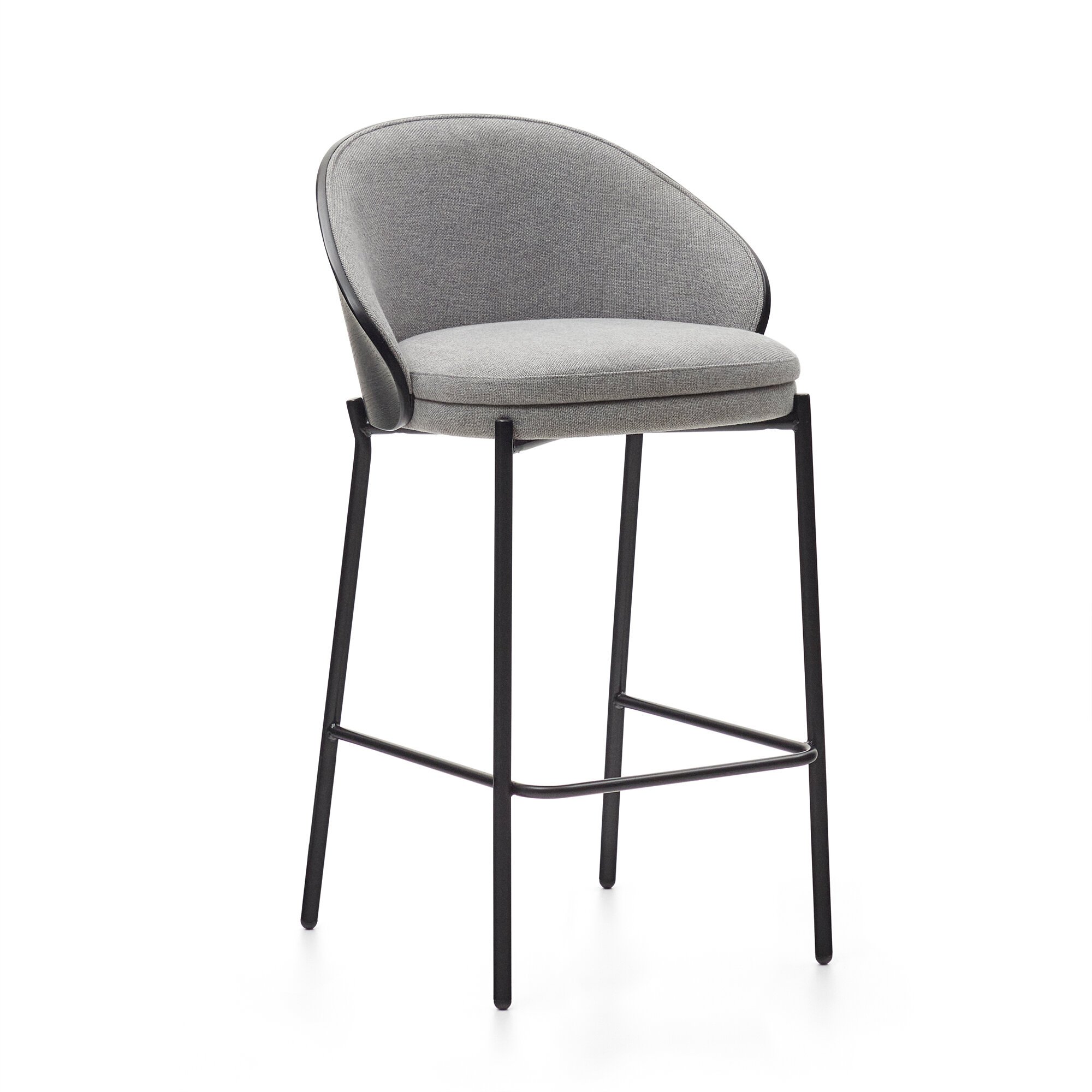 DE_Tabouret Eamy gris clair placage de frêne finition noire et métal noir hauteur 65 cm