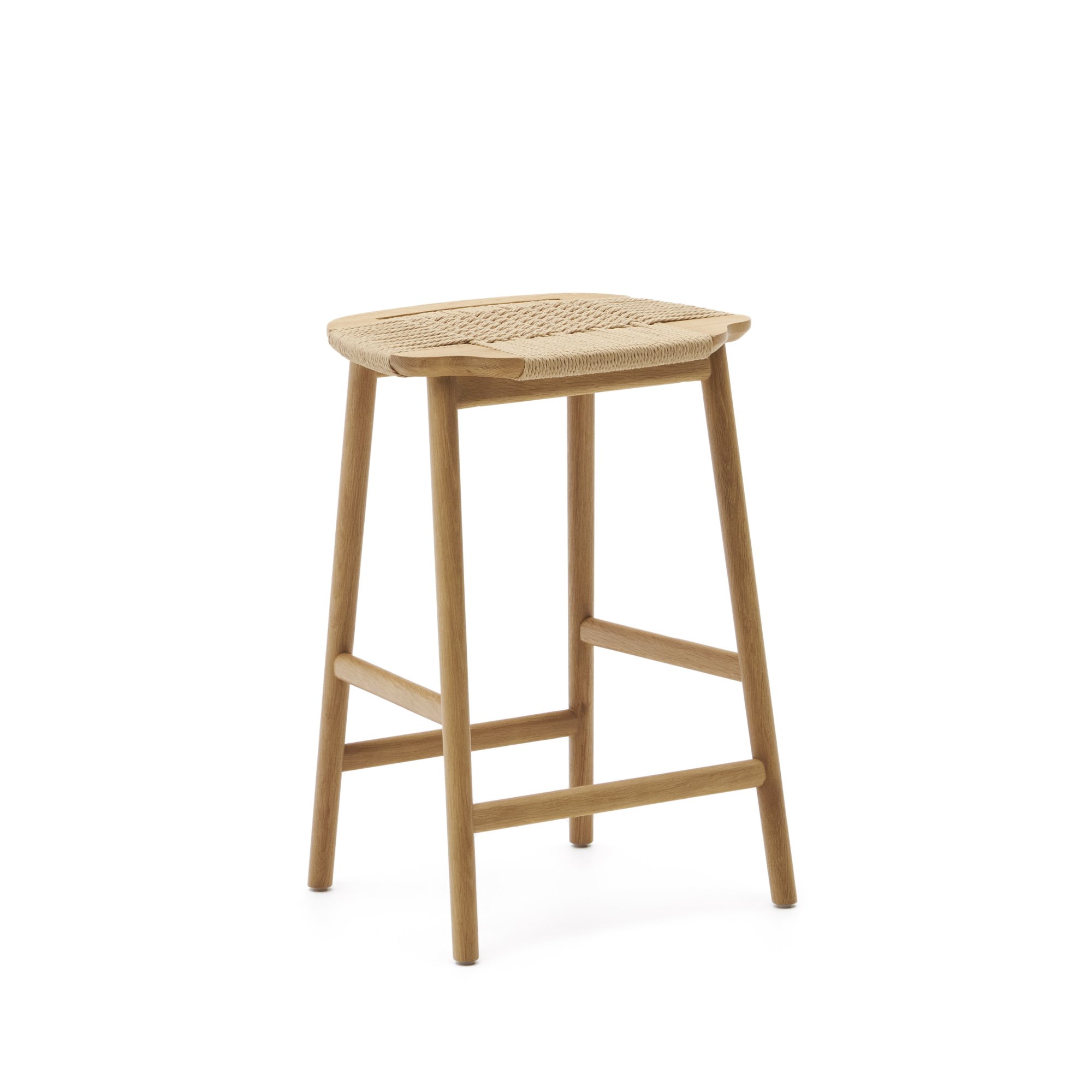 Tabouret  Enit en corde papier beige et bois de chêne finition naturelle 65cm FSC Mix Credit