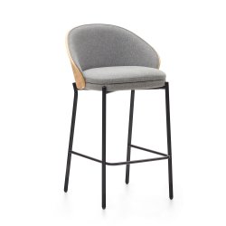 Tabouret Eamy gris clair placage de frêne naturel et métal noir hauteur 65 cm