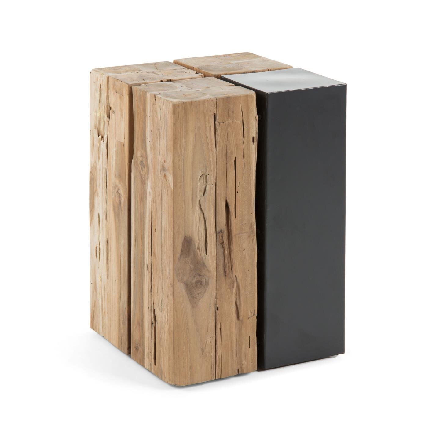 DE_Table d'appoint Kwango en bois de teck massif et métal 29 x 29 cm