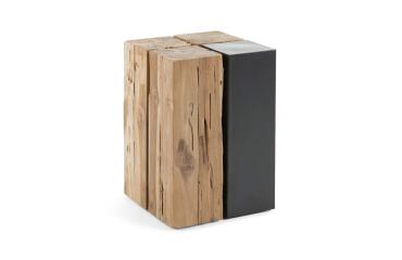 Mesa auxiliar Kwango de madera maciza de teca y metal 29 x 29 cm