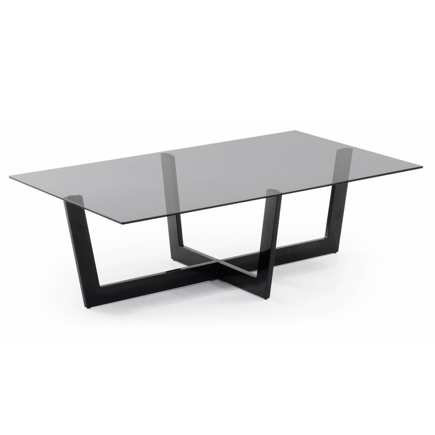 Mesa de centro Plam cristal negro y estructura de acero acabado negro 120 x 70 cm