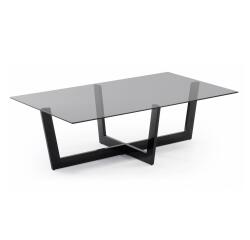 Mesa de centro Plam cristal negro y estructura de acero acabado negro 120 x 70 cm