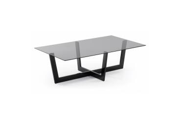 Mesa de centro Plam cristal negro y estructura de acero acabado negro 120 x 70 cm