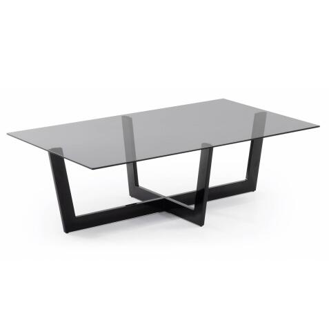 Mesa de centro Plam cristal negro y estructura de acero acabado negro 120 x 70 cm