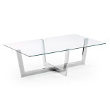 DE_Table basse Plam en verre transparent et structure en acier chromé 120 x 70 cm