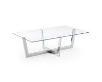 Mesa de centro Plam cristal transparente y estructura de acero acabado cromado 120 x 70 cm