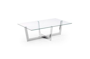 Mesa de centro Plam cristal transparente y estructura de acero acabado cromado 120 x 70 cm
