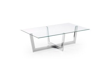 Table basse Plam en verre transparent et structure en acier chromé 120 x 70 cm