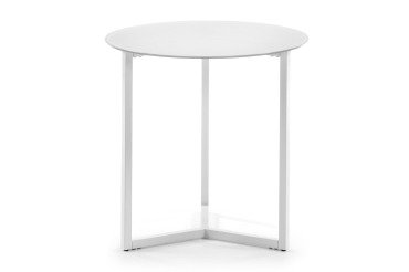 DE_Table d'appoint Raeam en verre trempé et acier finition blanche Ø 50 cm