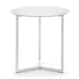 White Raeam side table made with tempered glass and steel in white finish Ø 50 cm