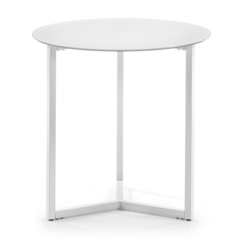 DE_Table d'appoint Raeam en verre trempé et acier finition blanche Ø 50 cm