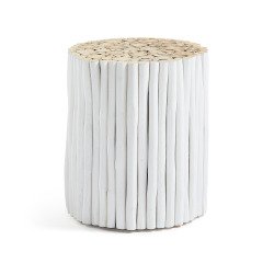 Mesa auxiliar Filip de madera maciza de teca con acabado blanco Ø 35 cm