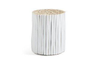 Mesa auxiliar Filip de madera maciza de teca con acabado blanco Ø 35 cm