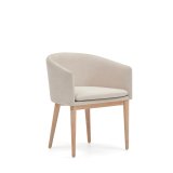 Silla Harlan de chenilla beige y patas de madera maciza de fresno