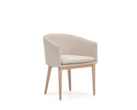 Silla Harlan de chenilla beige y patas de madera maciza de fresno