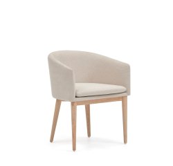 Silla Harlan de chenilla beige y patas de madera maciza de fresno