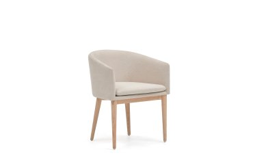 Silla Harlan de chenilla beige y patas de madera maciza de fresno
