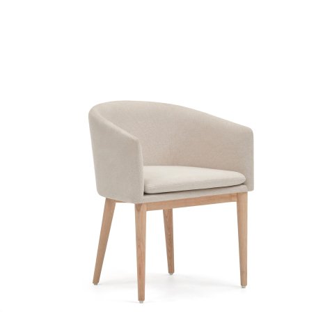 DE_Chaise Harlan en chenille beige et pieds en bois massif de frêne