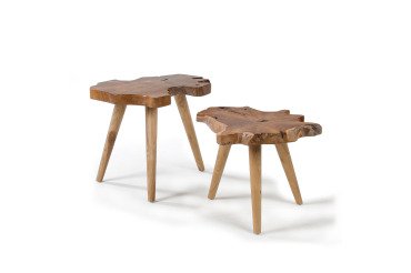 DE_Lot de 2 tables d'appoint Hattie en teck massif 60 cm / 56 cm