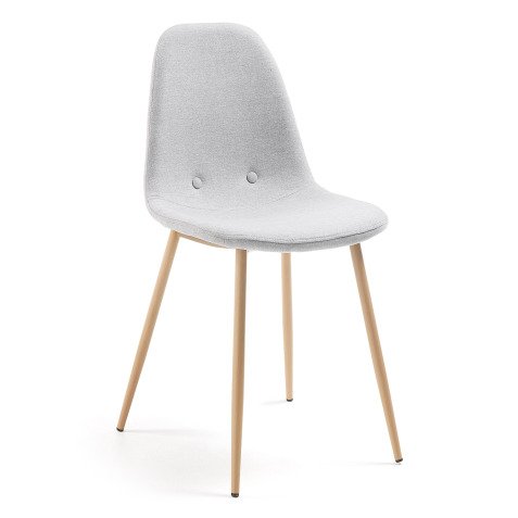 Chaise Yaren gris clair et pieds en acier effet bois