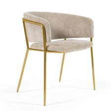 Chaise Runnie en chenille beige avec pieds en acier finition dorée