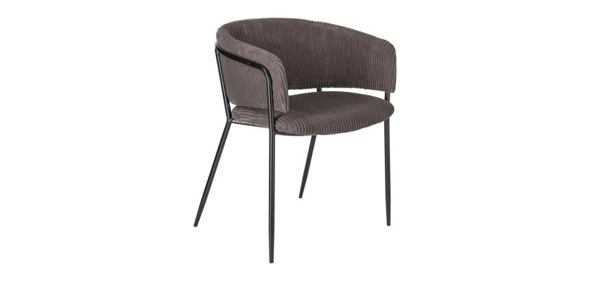 Chaise Runnie velours à grosses côtes et pieds acier