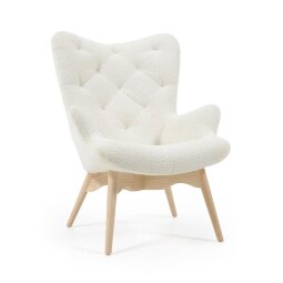 Fauteuil Kody en tissu bouclette et pieds en bois de hêtre massif