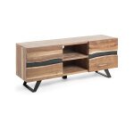 Meuble TV Uxia 2 portes en bois d'acacia massif et acier finition noire 160 x 65 cm