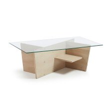 Table basse Balwind en verre et base en chêne massif  110 x 60 cm